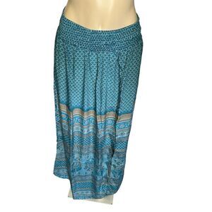 NWT Anthropologie Raga Blue Ekani Teal Elastic Waist Side Slit Pull On Maxi XS